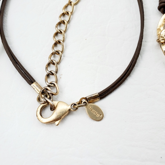 Chico's Gold Tone Oval links leather Necklace - Picture 4 of 6